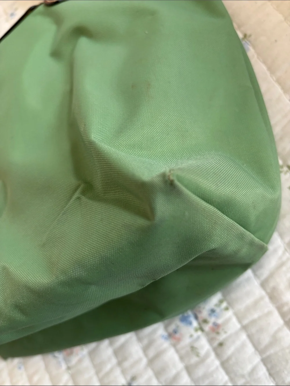 Longchamp Le Pliage Medium Green Nylon Tote with Brown Leather Trim - Picture 3 of 7